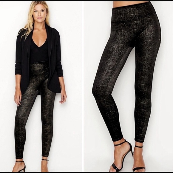 NWOT Spanx Black & Gold Shine Leggings size small - Picture 3 of 8